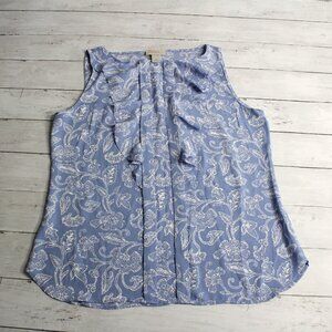 Loft Women's Sleeveless Floral Blouse Size M Top Chiffon Blue White